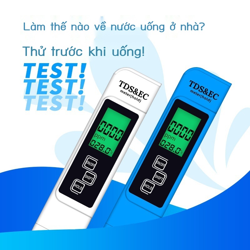 Bút 3 nút TDS kiểm tra chất lượng nước nhiệt kế TDS EC có đèn nền ba