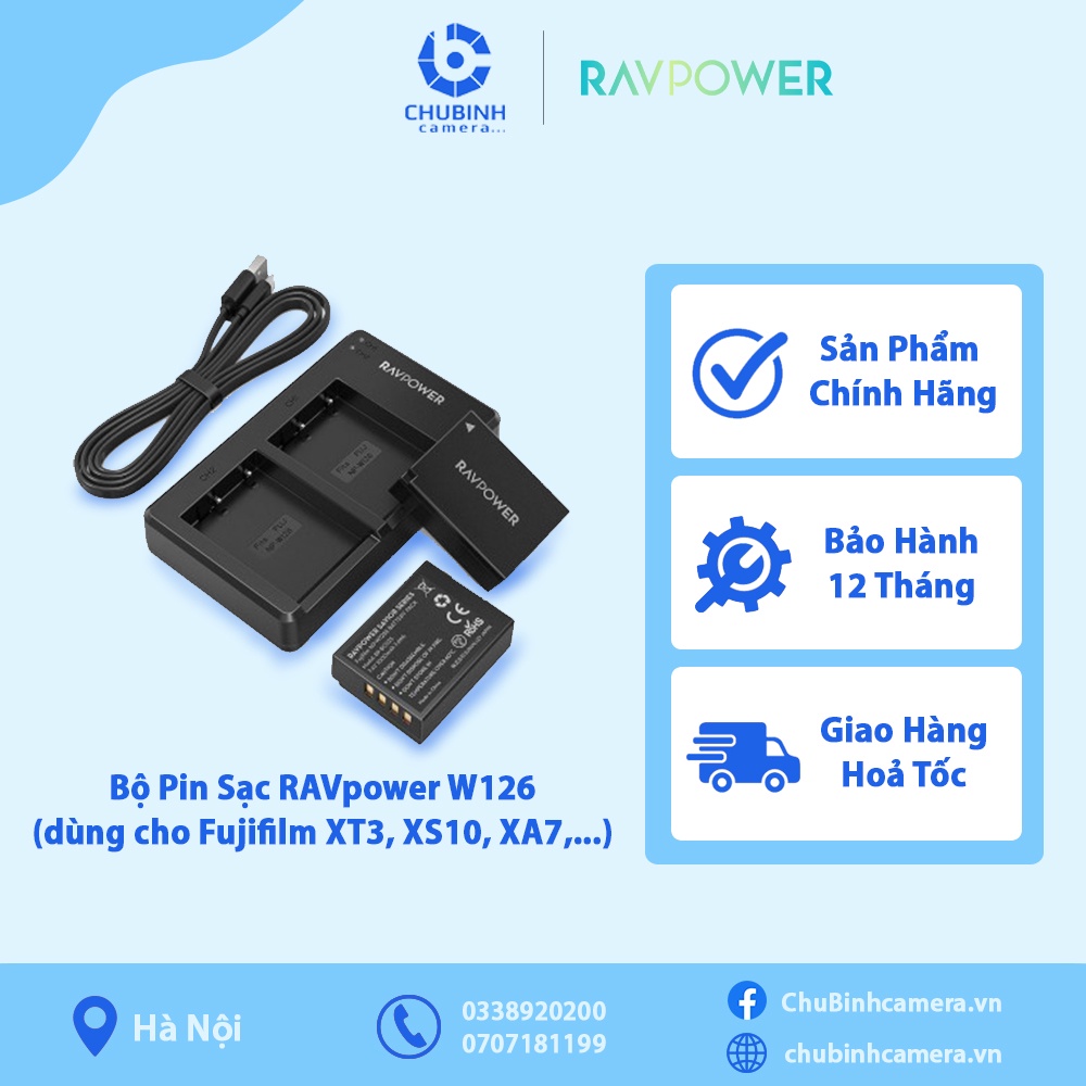 Bộ Pin Sạc Ravpower NP W126S Dùng cho Fujifilm XA5 XA7 XT200 XT30