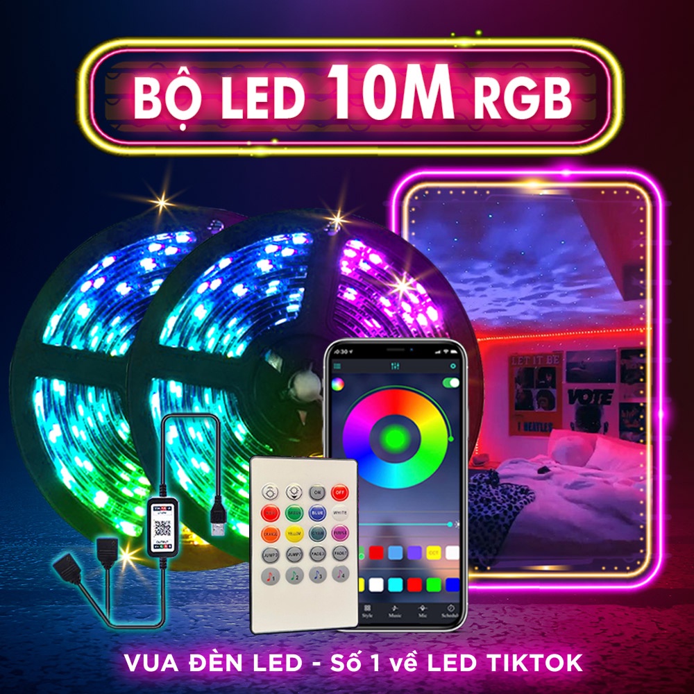 Đèn dây led 10m RGB 16 triệu màu điều khiển bằng điện thoại nháy theo