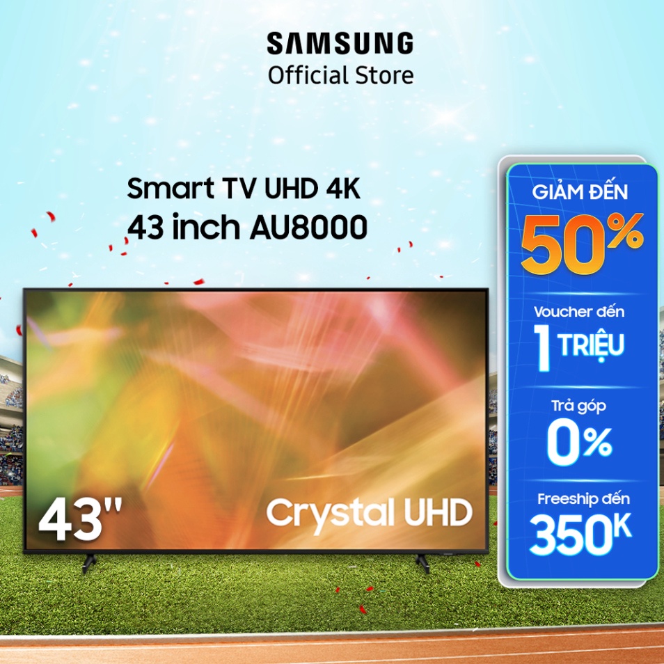 Smart Tivi Samsung Crystal UHD 4K 43 inch UA43AU8000KXXV Miễn Phí