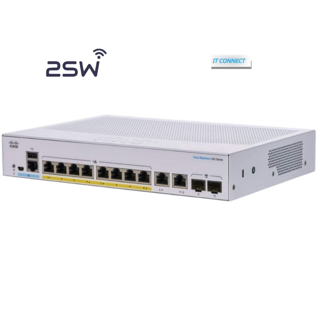 Thiết bị chuyển mạch Cisco SB CBS250 Smart 8 port GE PoE Ext PS 2x1G