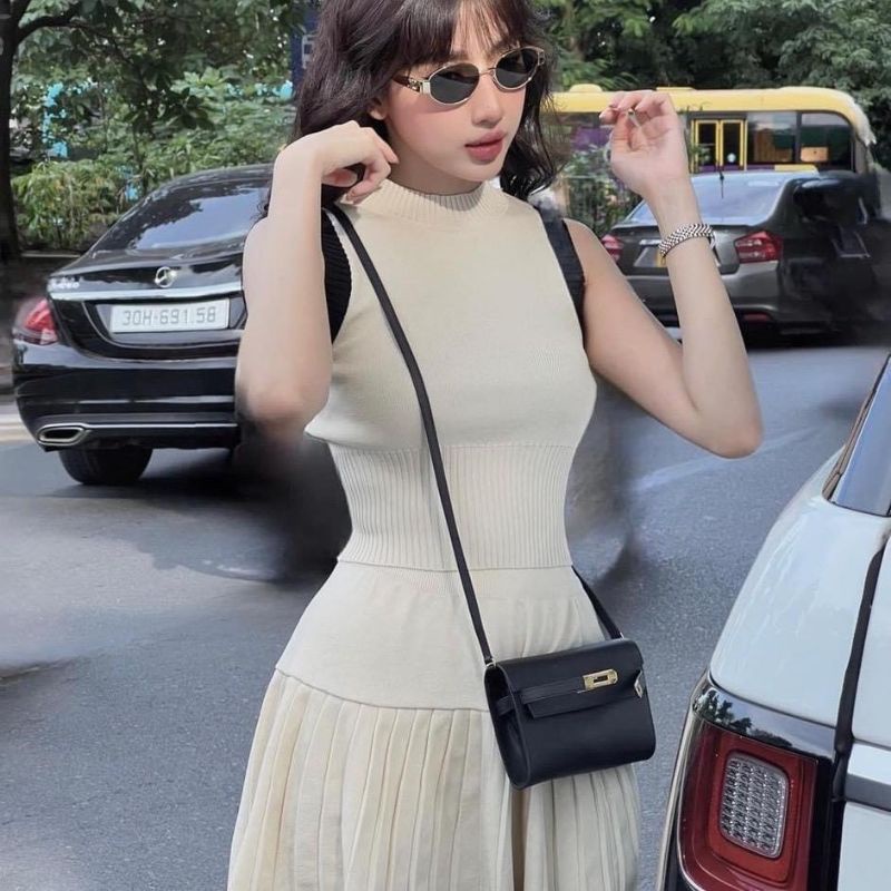 SET ÁO LEN NUDE CỔ CAO VIỀN CV XẾP LY QC Shopee Việt Nam