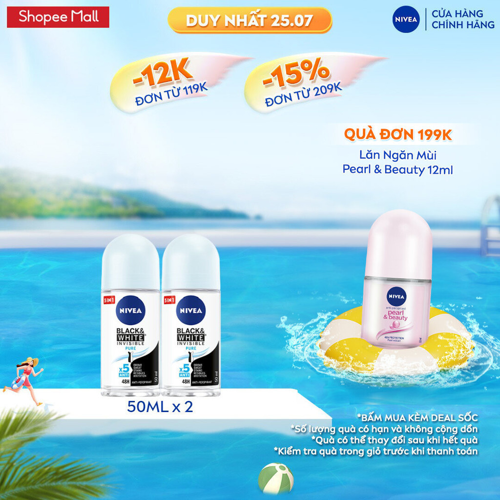 Bộ 2 Lăn Ngăn Mùi NIVEA Black White 5in1 Ngăn Vệt Ố Vàng 50 ml