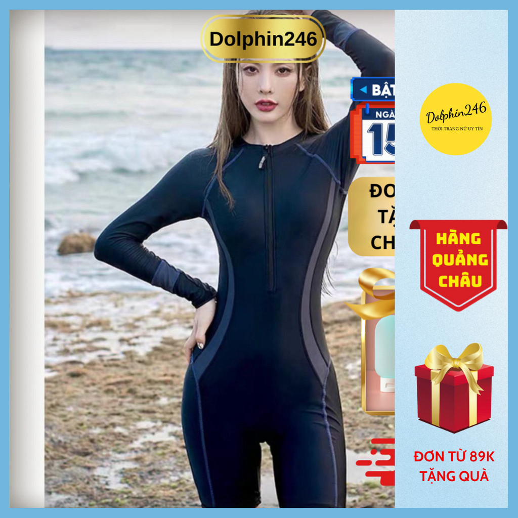 Bikini nữ đồ bơi 1 mảnh liền thân đi biển dài tay kín đáo chống nắng