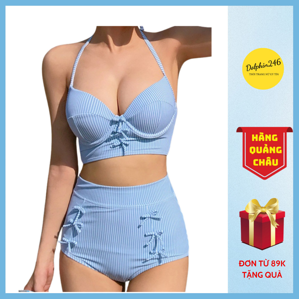 Bikini 2 mảnh set đồ bơi áo buộc hở lưng có mút ngực quần tam giác đính