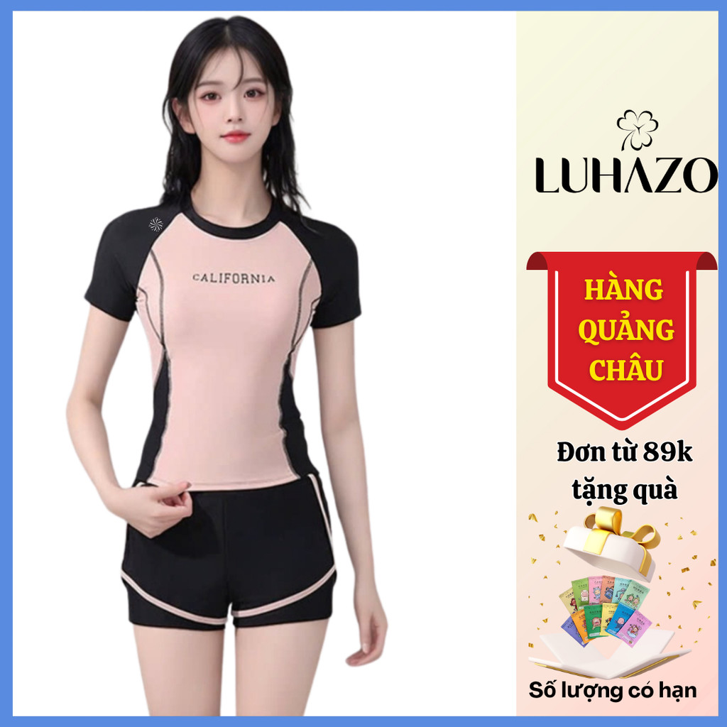 Bộ Đồ Bơi Bikini LUHAZO Mảnh Nữ Kín Đáo Dáng Đùi Cộc Tay Đi Biển