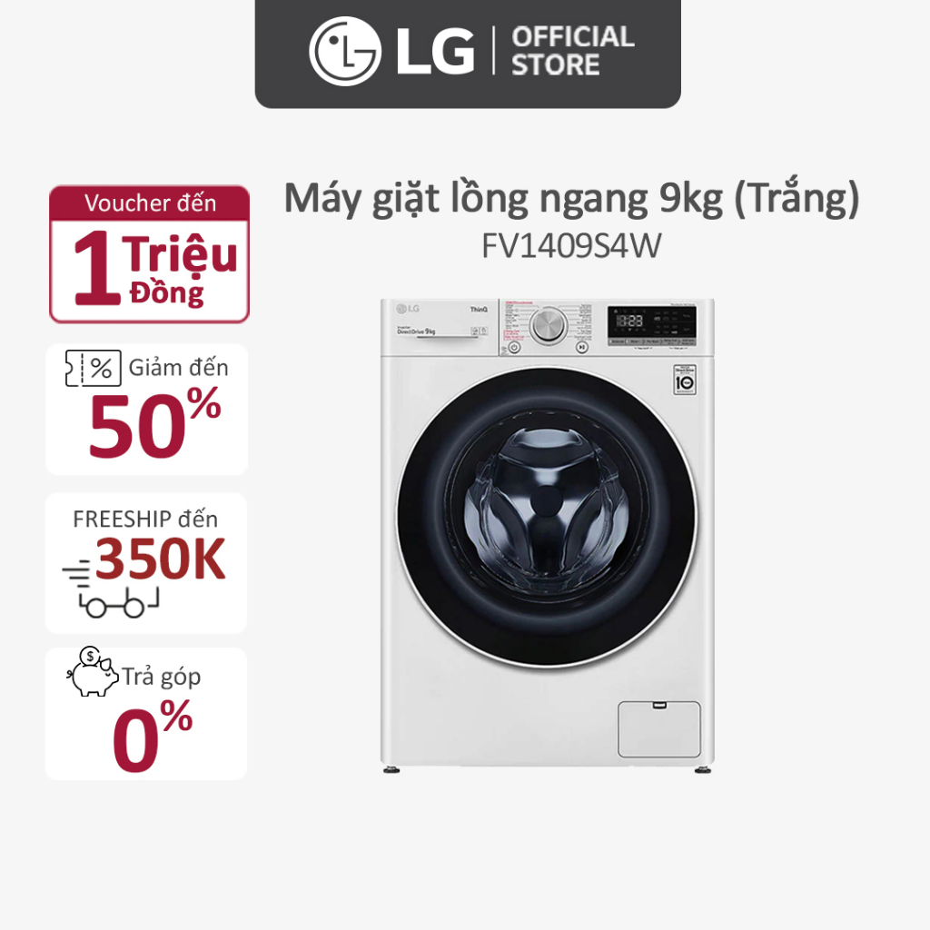 Máy giặt lồng ngang LG AI DD Inverter 9kg trắng FV1409S4W Miễn