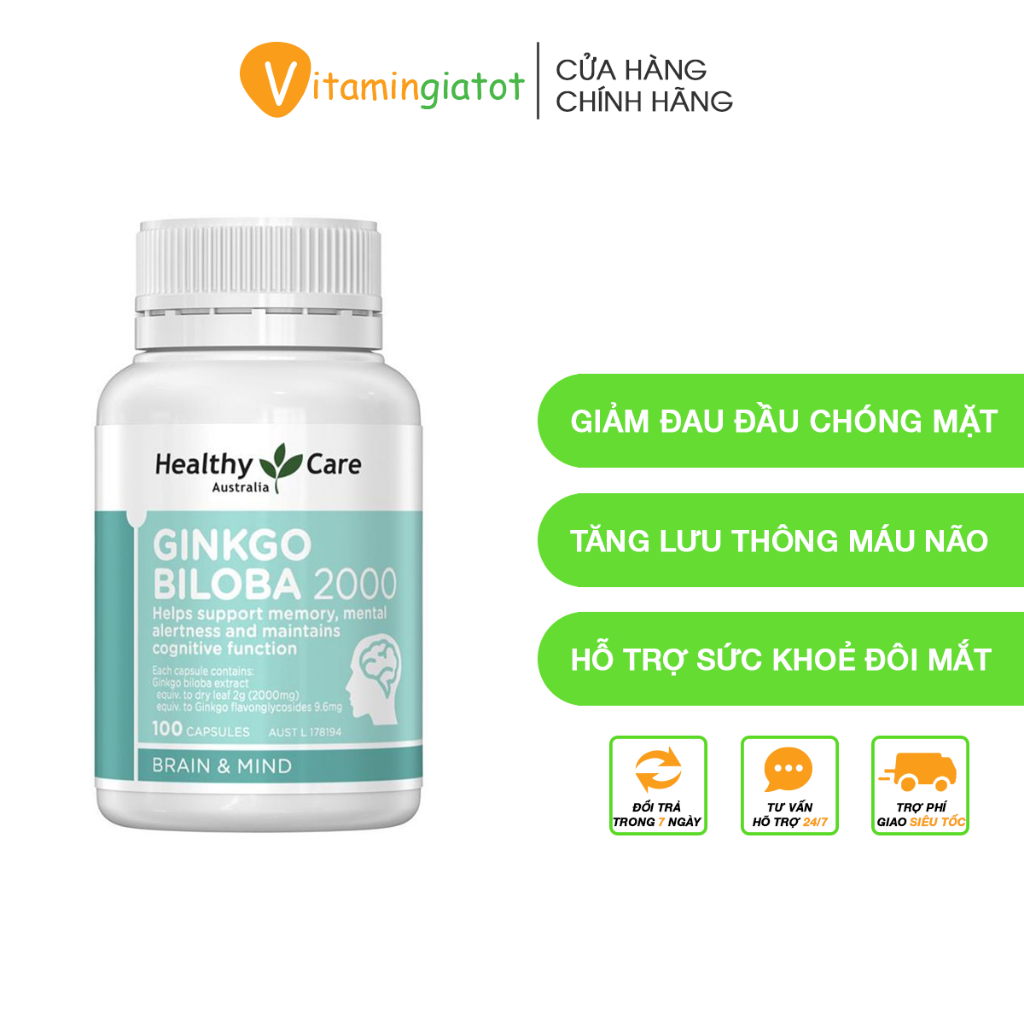 Viên Uống Bổ Não Healthy Care Ginkgo Biloba Tăng Cường Trí Nhớ Giảm