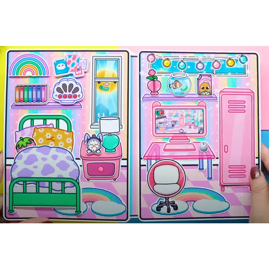 Toca Life World Quiet book Ngôi nhà cầu vồng của búp bê giấy Toca