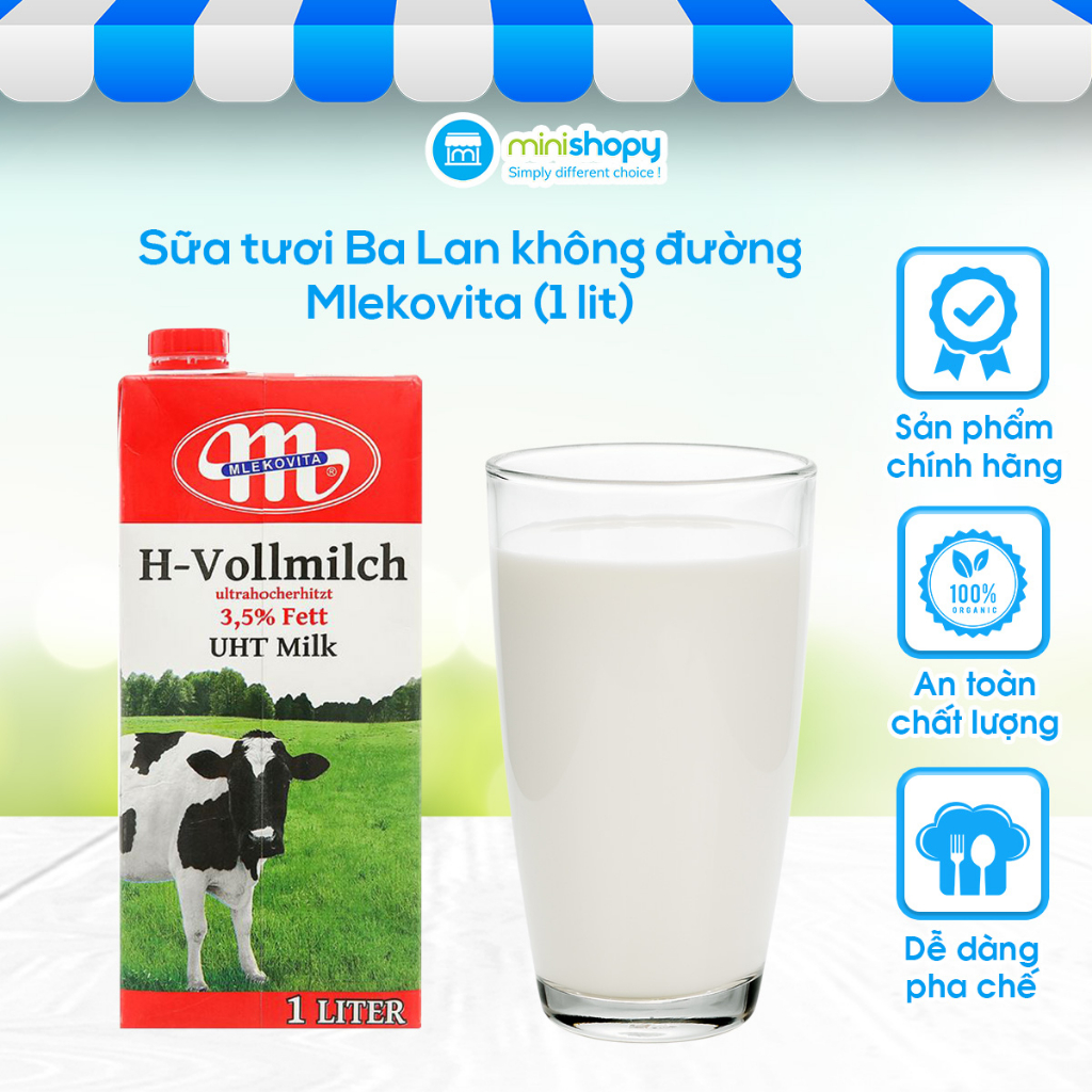 SỮA TƯƠI BALAN KHÔNG ĐƯỜNG MLEKOVITA HỘP 1 LÍT CHỈ SHOP NỘI THÀNH HCM