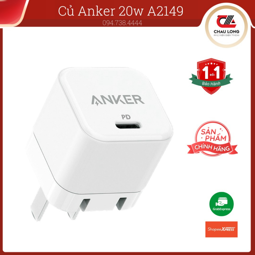 Củ sạc nhanh Anker A2149 PD 20w chân gập Cốc Sạc Nhanh Anker