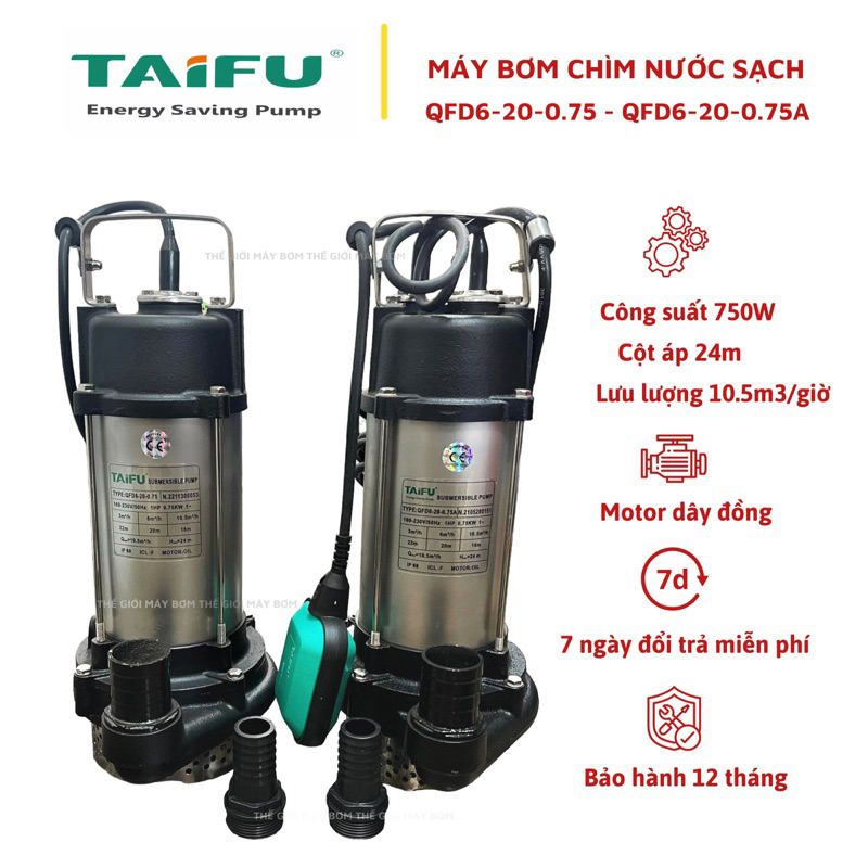 Máy Bơm Chìm 750W 1HP Thân INOX 304 TAIFU Bảo hành 1 năm Máy Bơm