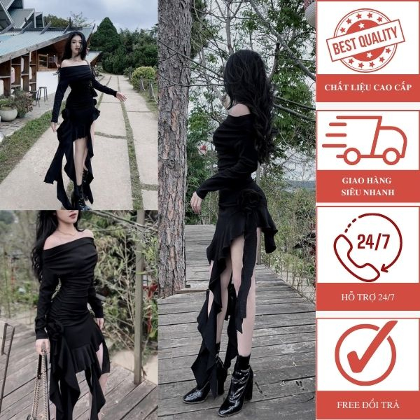 Đầm Trễ Vai Body Tua Rua Phong Cách Sexy Nhiều Màu Hot Trend D