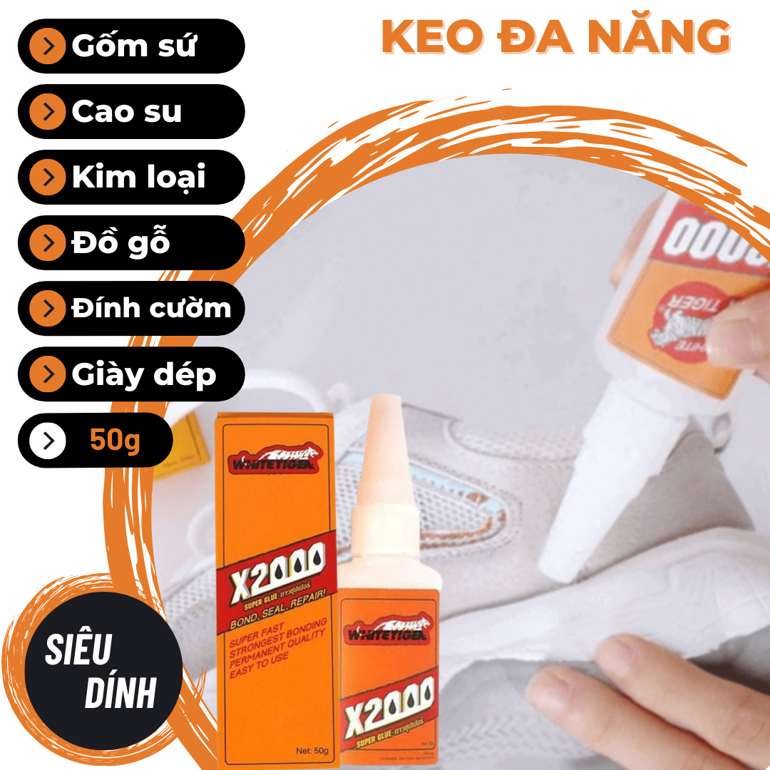 Keo Siêu Dính X2000 Dán Đa Năng Dán Nhựa Dán Gỗ Dán Giày Dép Dán Sắt