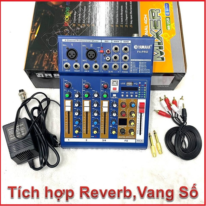 Bàn trộn âm thanh Mixe F4 Pro có REVERB hỗ trợ bluetooth USB ghép dàn