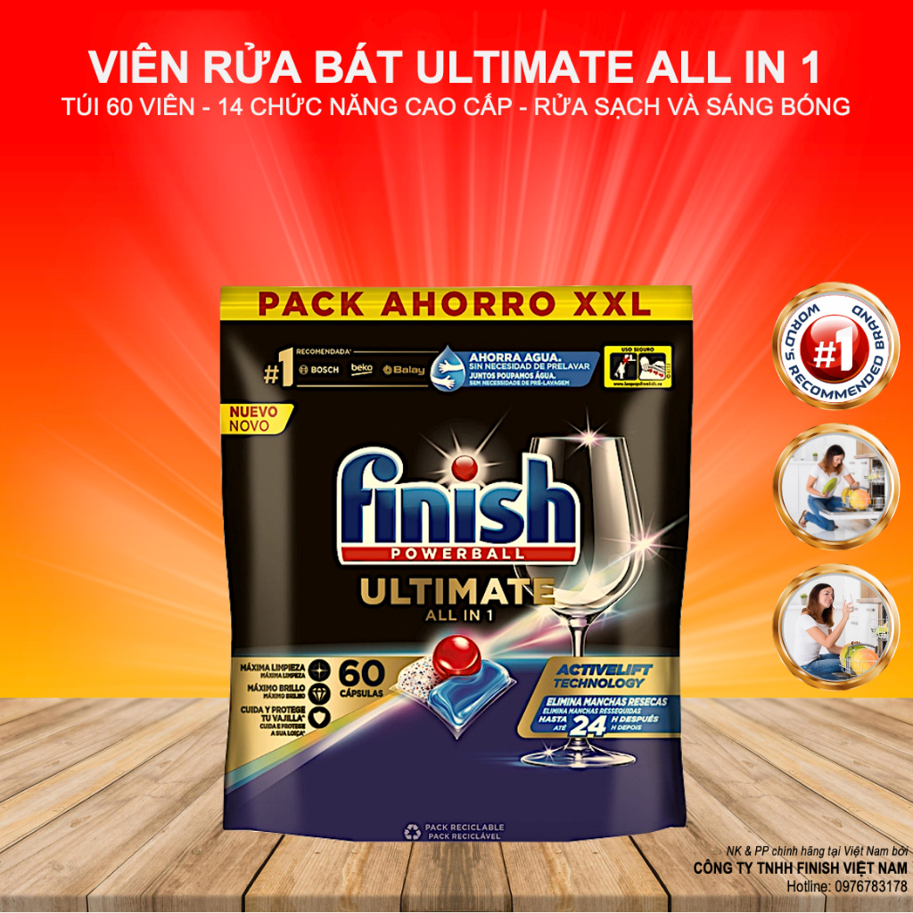 Viên rửa chén bát cao cấp Finish Quantum Ultimate All in 1 14 chức năng