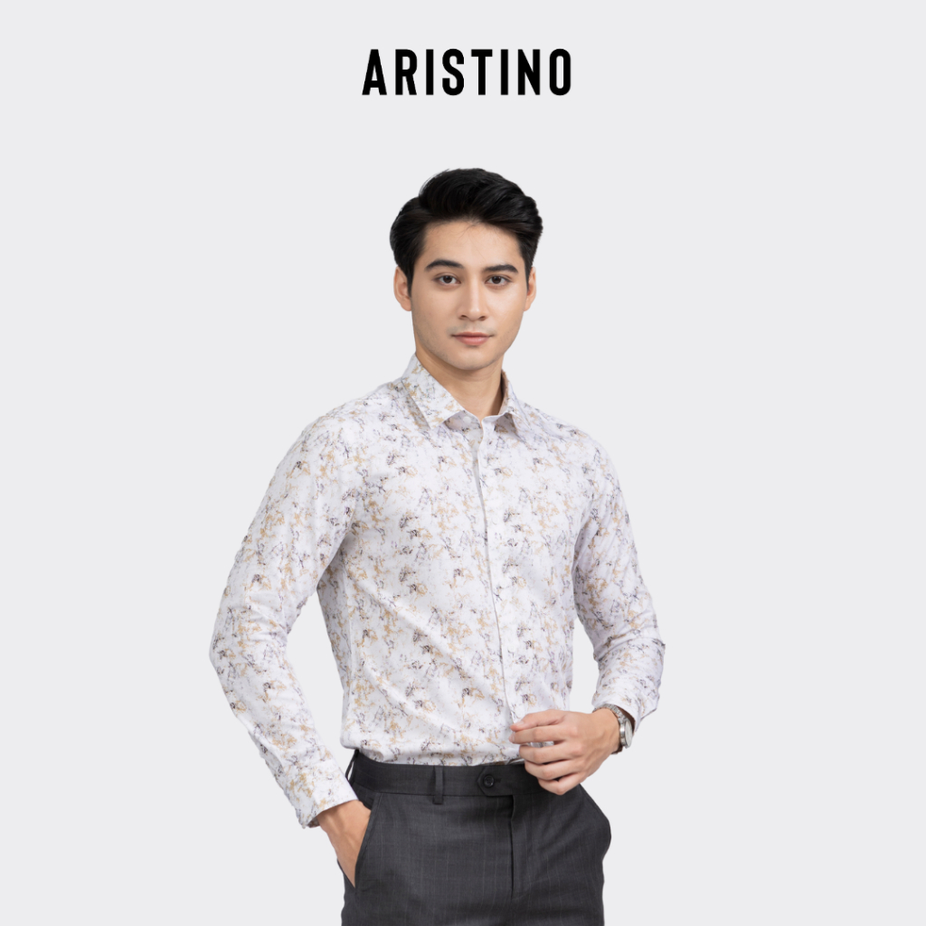 Áo sơ mi nam dài tay ARISTINO Slim Fit ôm vừa vặn họa tiết sược trên