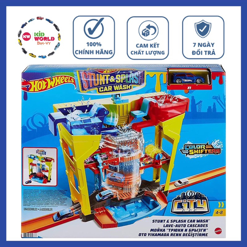 Bộ đường ray đua Hot Wheels Trạm rửa xe trên không Stunt Splash Car