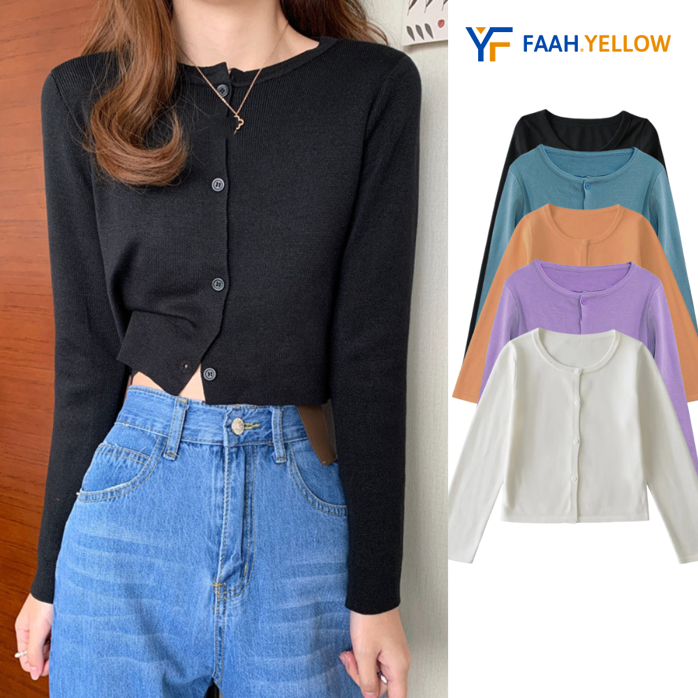 Áo Thun Croptop Có Cúc Dài Tay Madela Vải Thun Tăm Bozip Croptop Đen