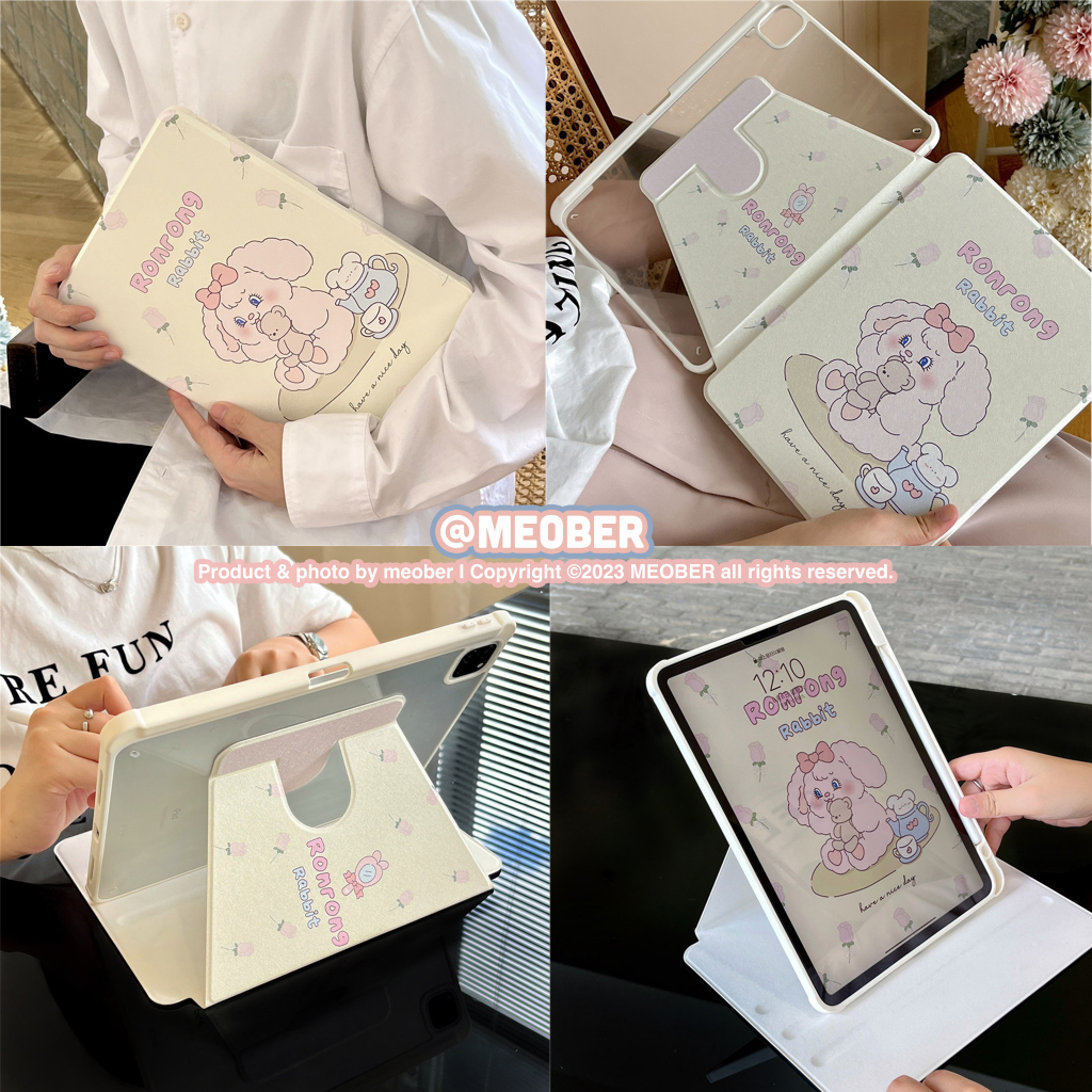 Premium Bao da Xoay iPad Cute Acrylic phối màu pastel in hoạ tiết