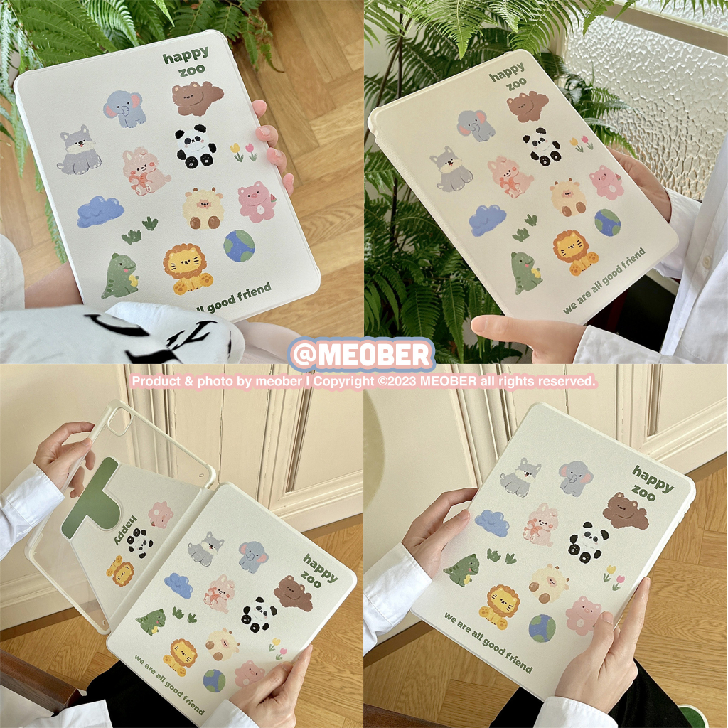 Premium Bao da Xoay iPad Cute Acrylic phối màu pastel in hoạ tiết