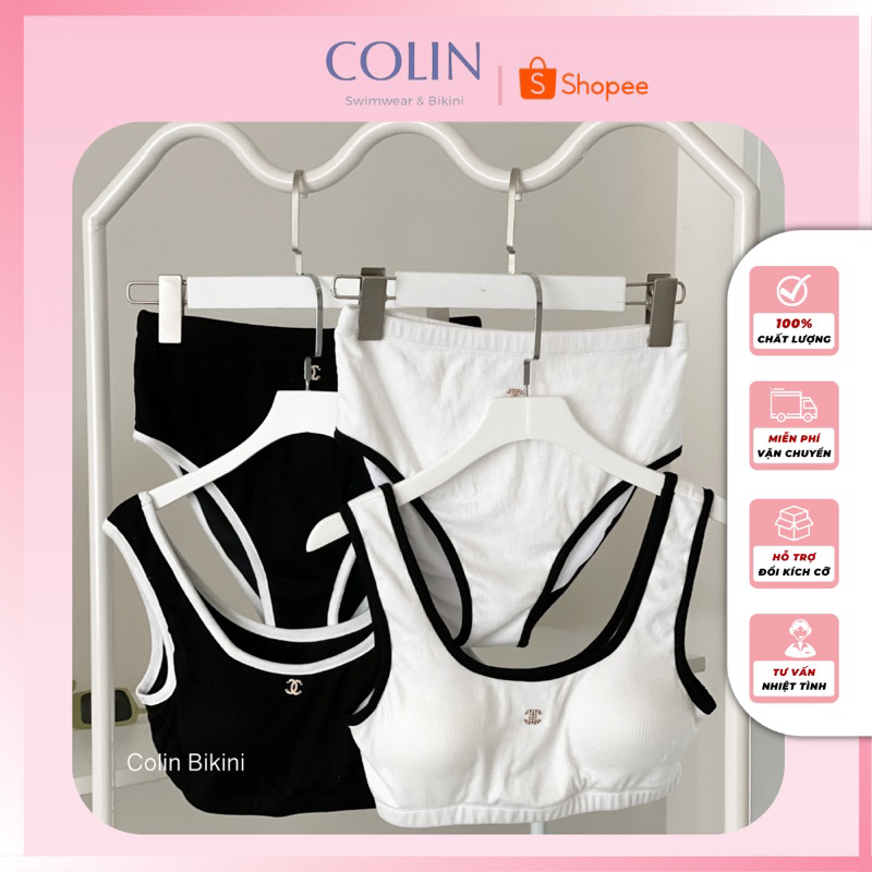 Set Bikini Basic CC Rời Hai Mảnh Viền Đen Viền Trắng Đồ Bơi Đồ Đi Tắm