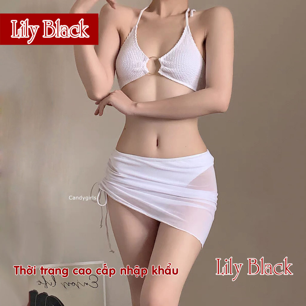 Bikini 2 mảnh sexy Quý Phái Set Đồ Bơi Nữ 3 Chi Tiết Quây Che Mông Voan