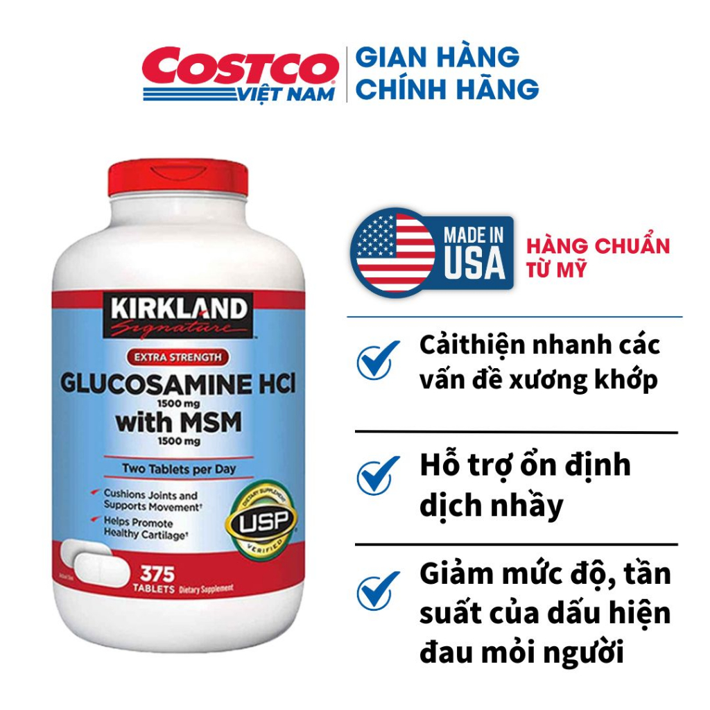 Viên uống Glucosamine HCL 1500mg With MSM 1500mg 375 viên Kirkland