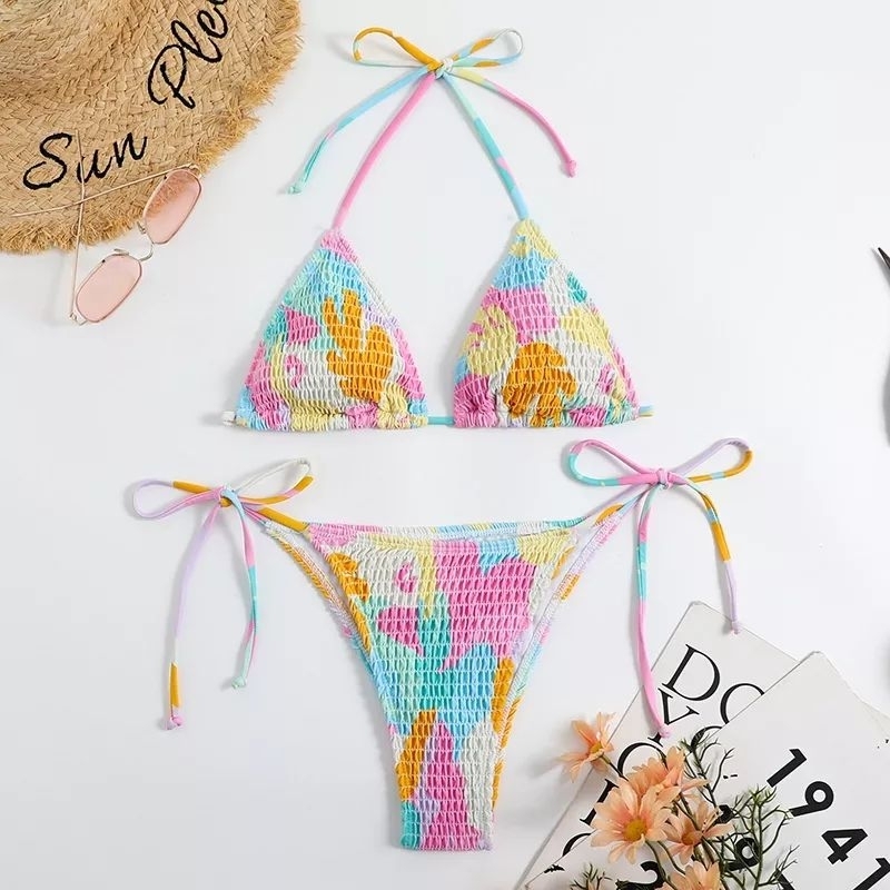 Bikini Hoa Nhí Tam Giác 2 Mảnh Dún Siêu Tây Tanning Set Mẫu Mới