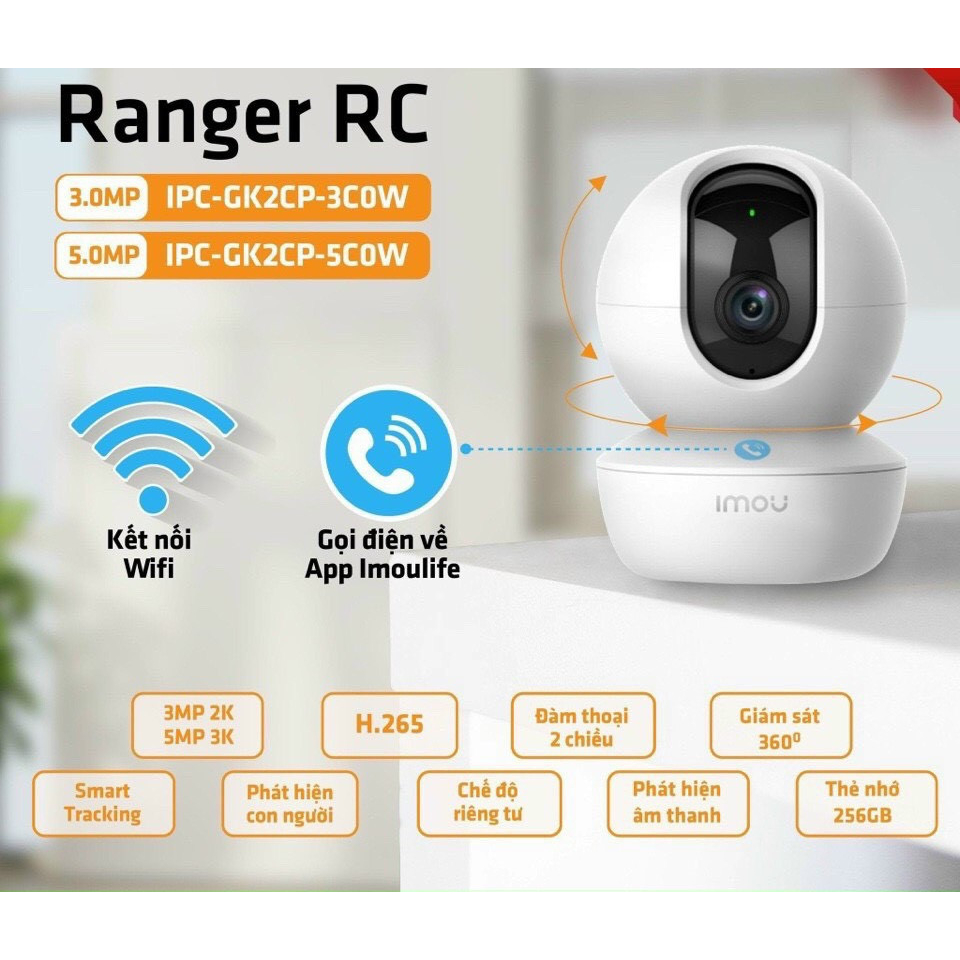 MẪU MỚI Camera Wifi IMOU RANGER RC 5MP 3K Trong Nhà Xoay 360 Độ 1