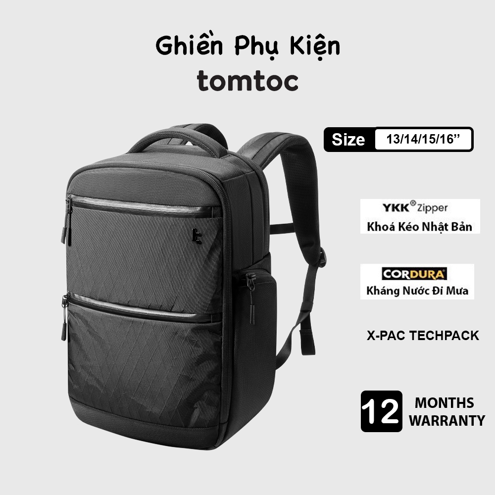 Balo Tomtoc USA X Pac TechPack Black Dành Cho Macbook Laptop 13 14 15