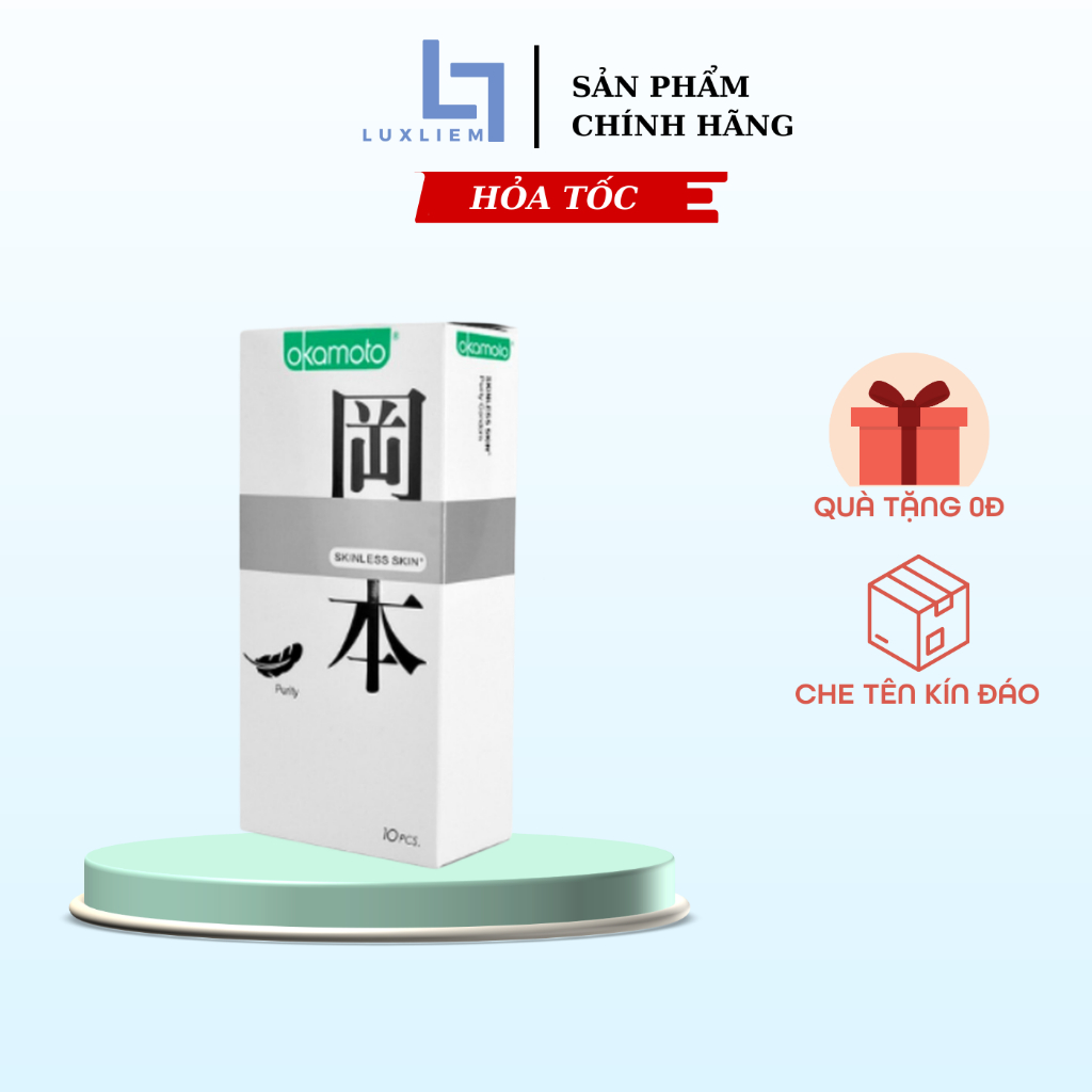 Bao cao su siêu mỏng okamoto skinless skin purity hộp 10 chiếc trắng