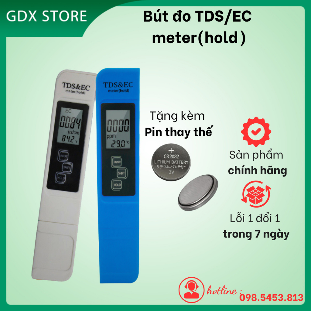 Bút thử nước sạch TDS EC bút test nước 3 in 1 Màn hình LCD nhanh