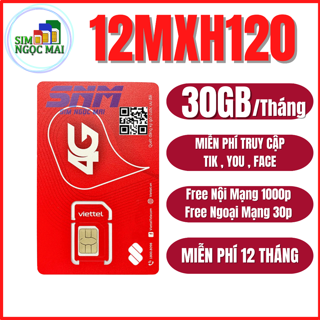 Sim 4G Viettel SD135 V160B MXH100 MXH120 Trọn Gói 12 Tháng Dùng