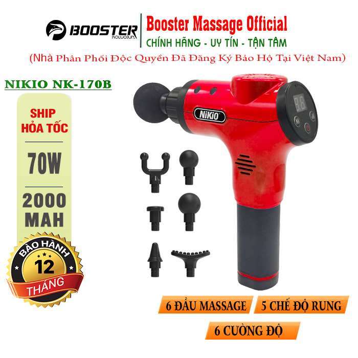 Súng Massage Cầm Tay 6 Đầu Nikio NK 170B Pin Sạc Công suất 70W 5