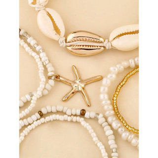 Beachchic Shell Decor Beaded Bracelet Set V Ng Tay D Y V S Sao