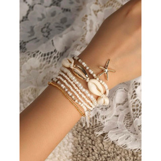 Beachchic Shell Decor Beaded Bracelet Set V Ng Tay D Y V S Sao