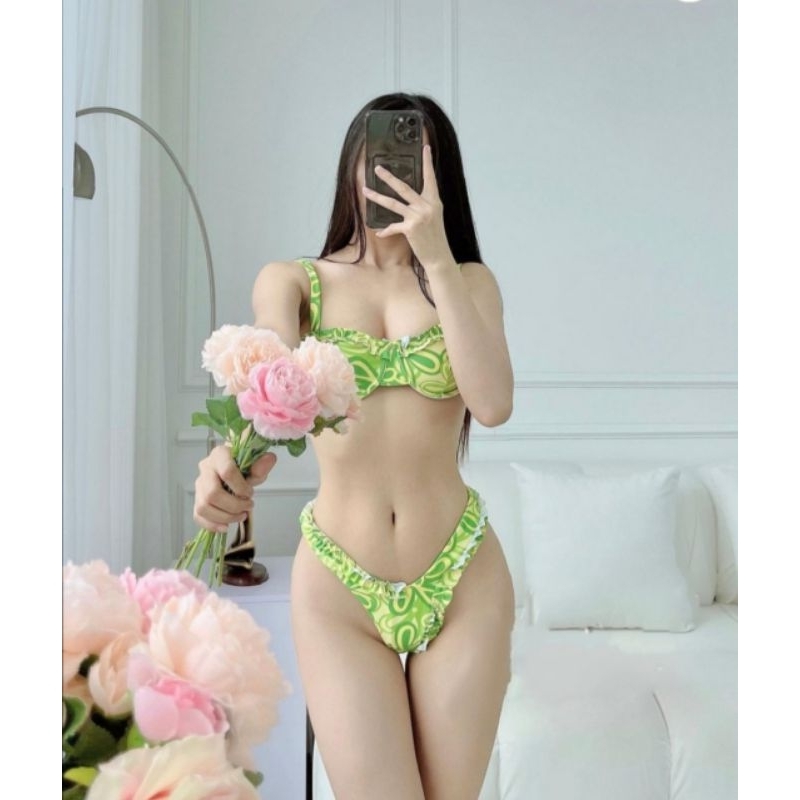 Bikini Basic Tam Gi C L T Khe Hoa Nh Xanh V Ng Tanning Shopee Vi T Nam