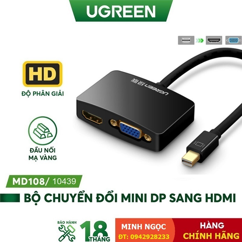 Cáp chuyển Mini DisplayPort sang HDMI và VGA chính hãng Ugreen 10427