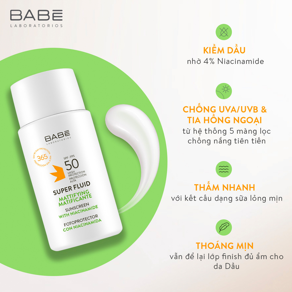 Kem Chống Nắng Phổ Rộng BABE Super Fluid Super Fluid Mattifying