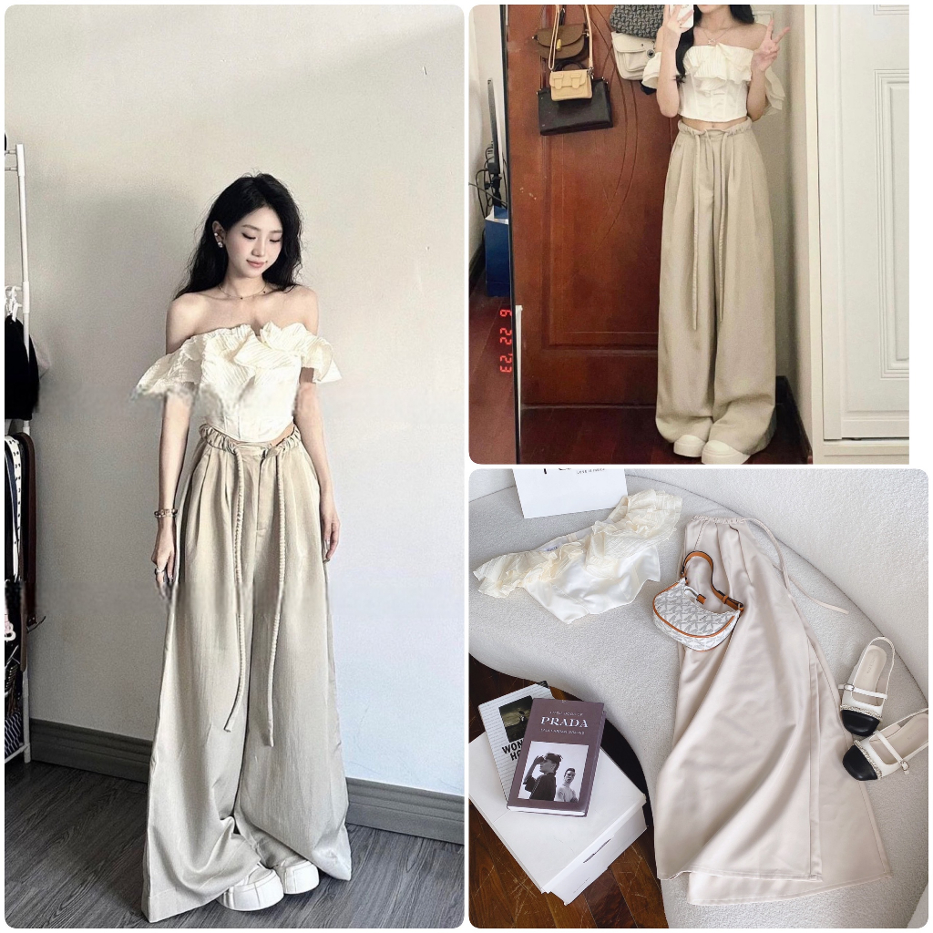 SET CROP VOAN KEM TRỄ VAI BÈO TẦNG QUẦN SUÔNG NUDE Shopee Việt Nam