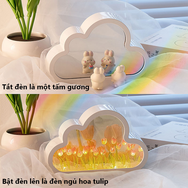 Đèn Tulip hình Đám Mây Gương Handmade Trang Trí Phòng Ngủ Phòng Khách