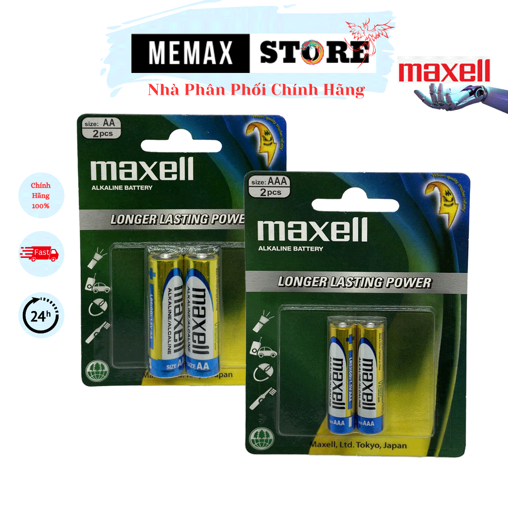 Chính Hãng Vỉ 2 viên Pin AA 2A AAA 3A Maxell Alkaline LR3 LR6