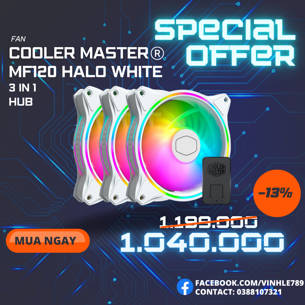 Fan Cooler Master MASTERFAN MF120 HALO WHITE Pack 3 Fan NEW Shopee