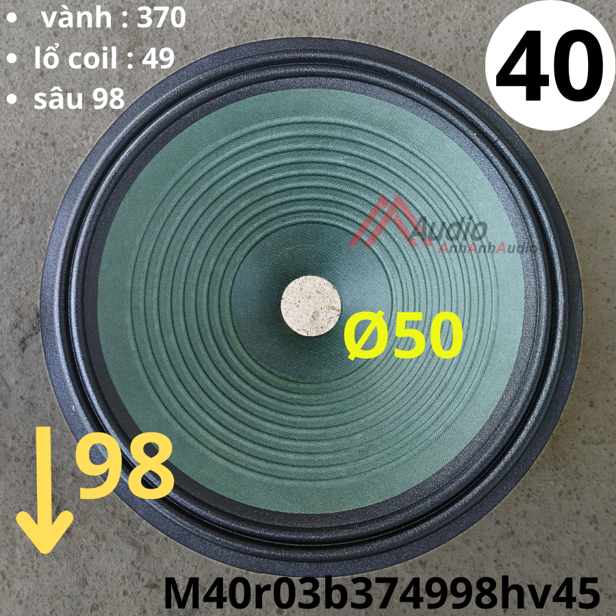 Màng loa bass 40 lổ coil 50 màu xanh M40r03b374998hv45 M006