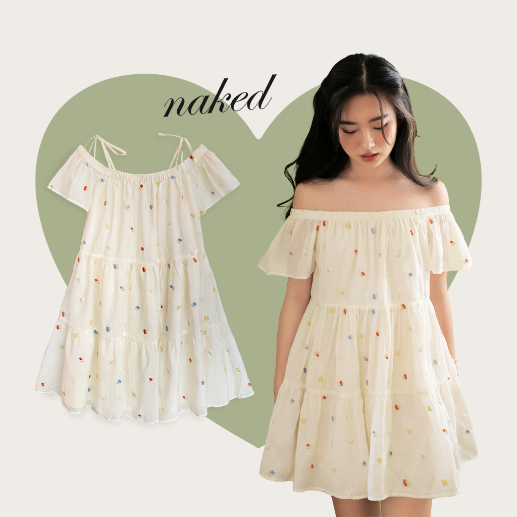 Váy trễ vai hoa thêu NAKED by V Cerise Dress Shopee Việt Nam