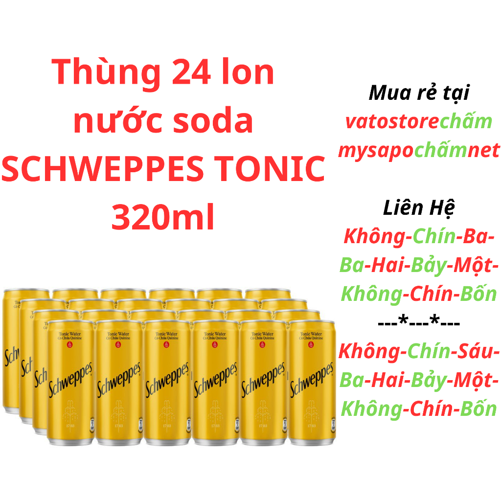 Thùng 24 lon nước giải khát có gas Schweppes Tonic 330ml Lốc 6 lon