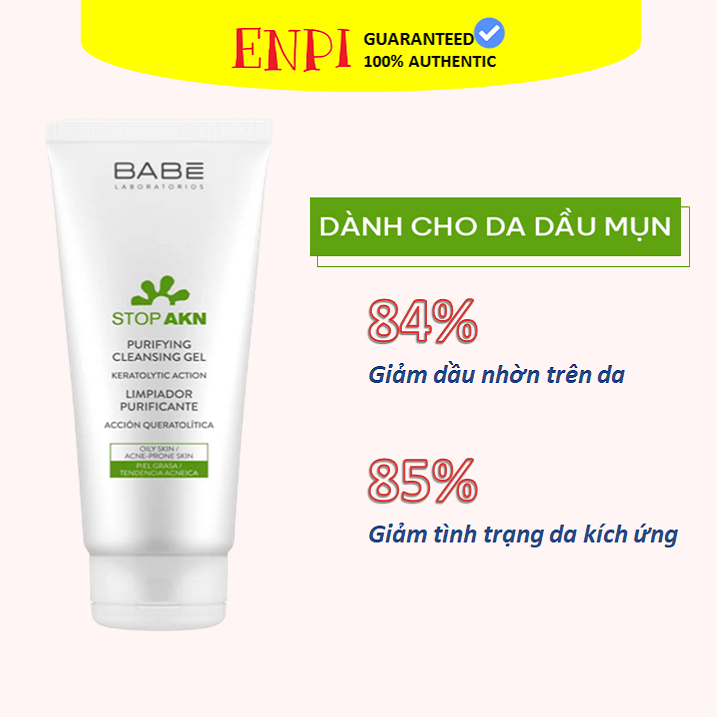 Sữa rửa mặt BABE Stop AKN Purifying Cleansing Gel cho da dầu mụn