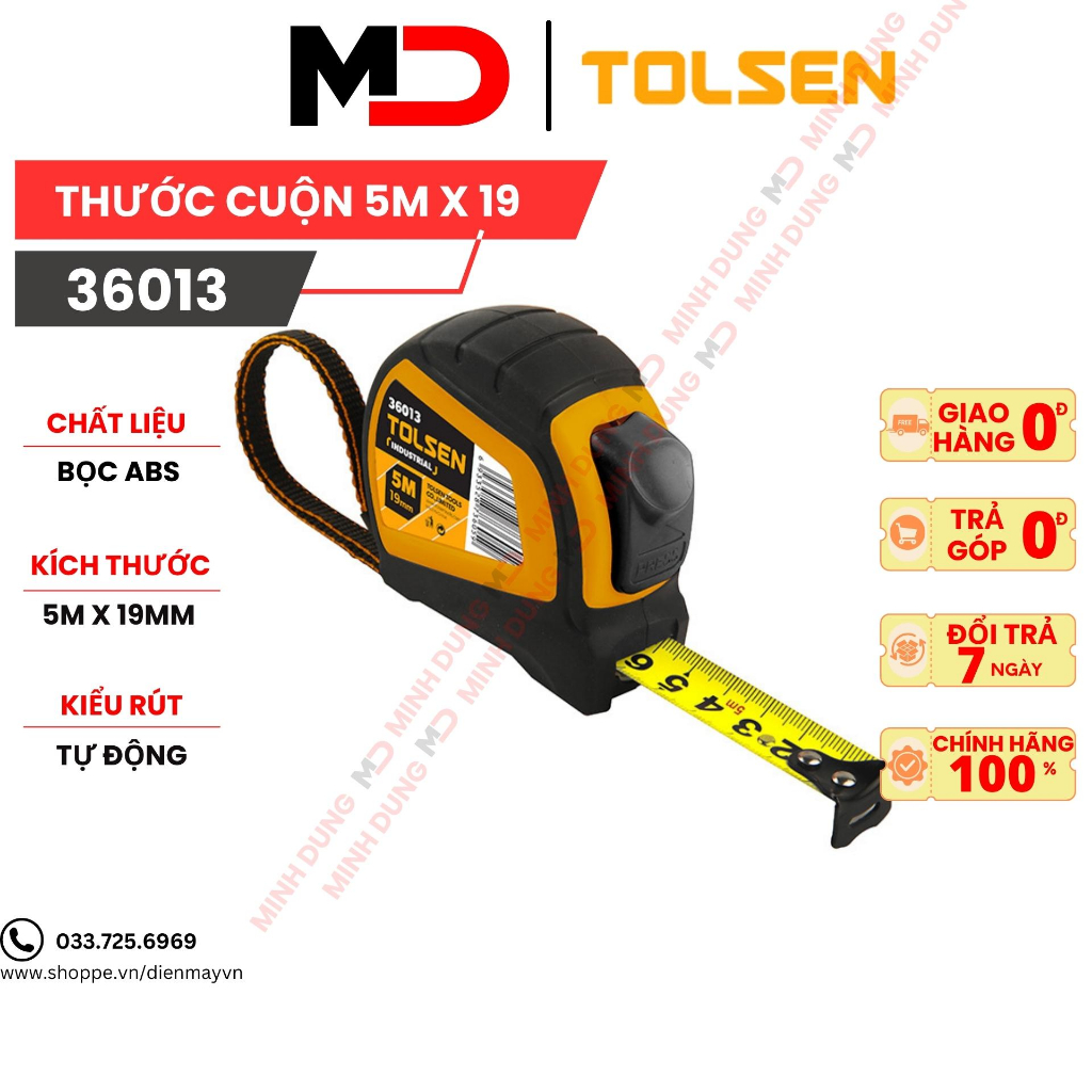 Thước cuộn tự động 5m công nghiệp Tolsen 36013 chất lượng cao chất