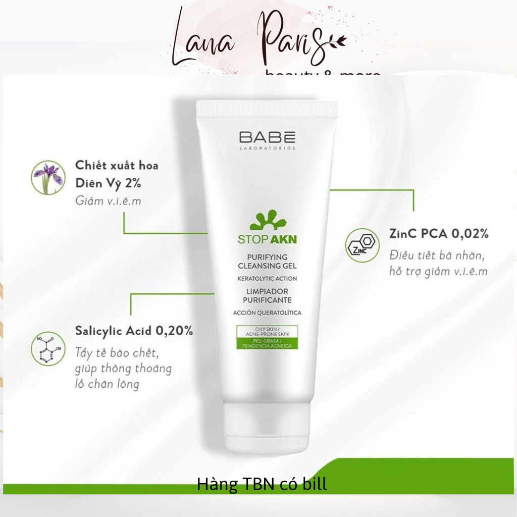 Bill tbn Sữa Rửa Mặt BABE Stop Akn Purifying Cleansing Gel Cho Da Dầu